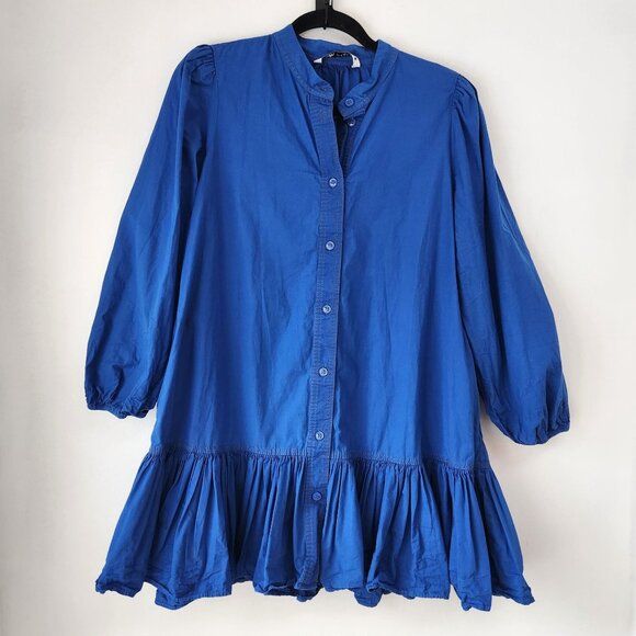 Zara Blue Shirt Dress Ruffle Bottom Shift Style Western Rodeo Festival Women's M - Picture 1 of 6